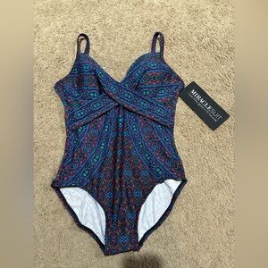 MIRACLESUIT Captivate Romani One Piece SwimSuit Women's Size US 10 Multi NWT